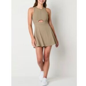 Arizona Jean Co Womens‎ Dress Size Lg Tan Cutout Sleeveless Athleisure Fit Flare